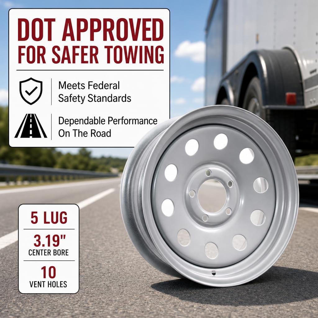 15 Inch 5 Lug Silver Trailer Wheel R644