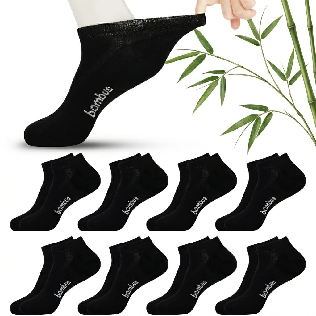 8 Pairs Bamboo Viscose Diabetic Ankle Socks Black Size 6-9 H724365