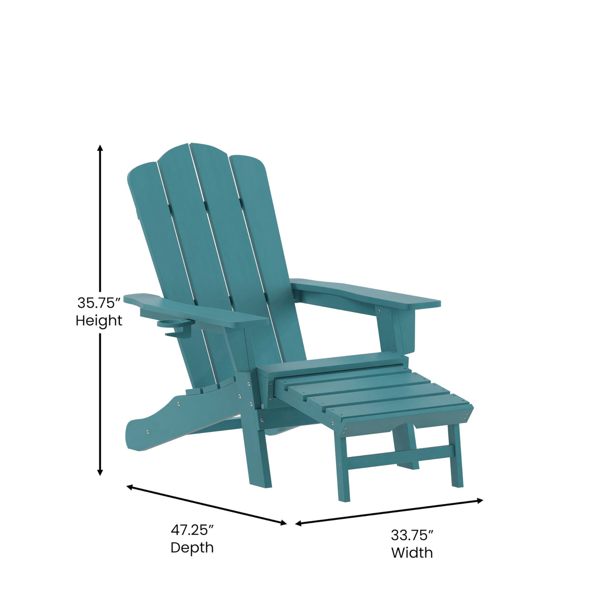 Blue HDPE Adirondack Chair with Cup Holder and Ottoman O557