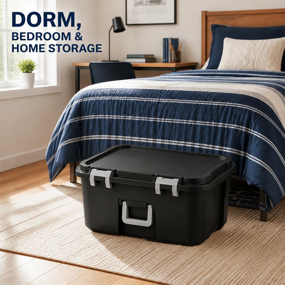 Black 22 Gallon Plastic Storage Trunk with Wheels U38449