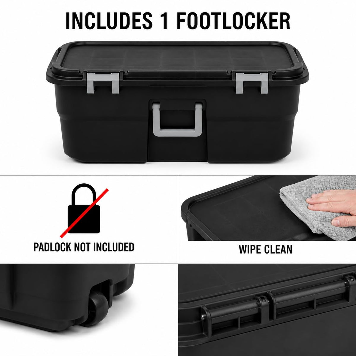 Black 22 Gallon Plastic Storage Trunk with Wheels U38449