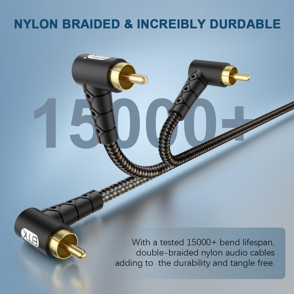90 Degree RCA Subwoofer Cable 24K Gold-Plated Nylon Braided Double Shielded Black 10ft S25130