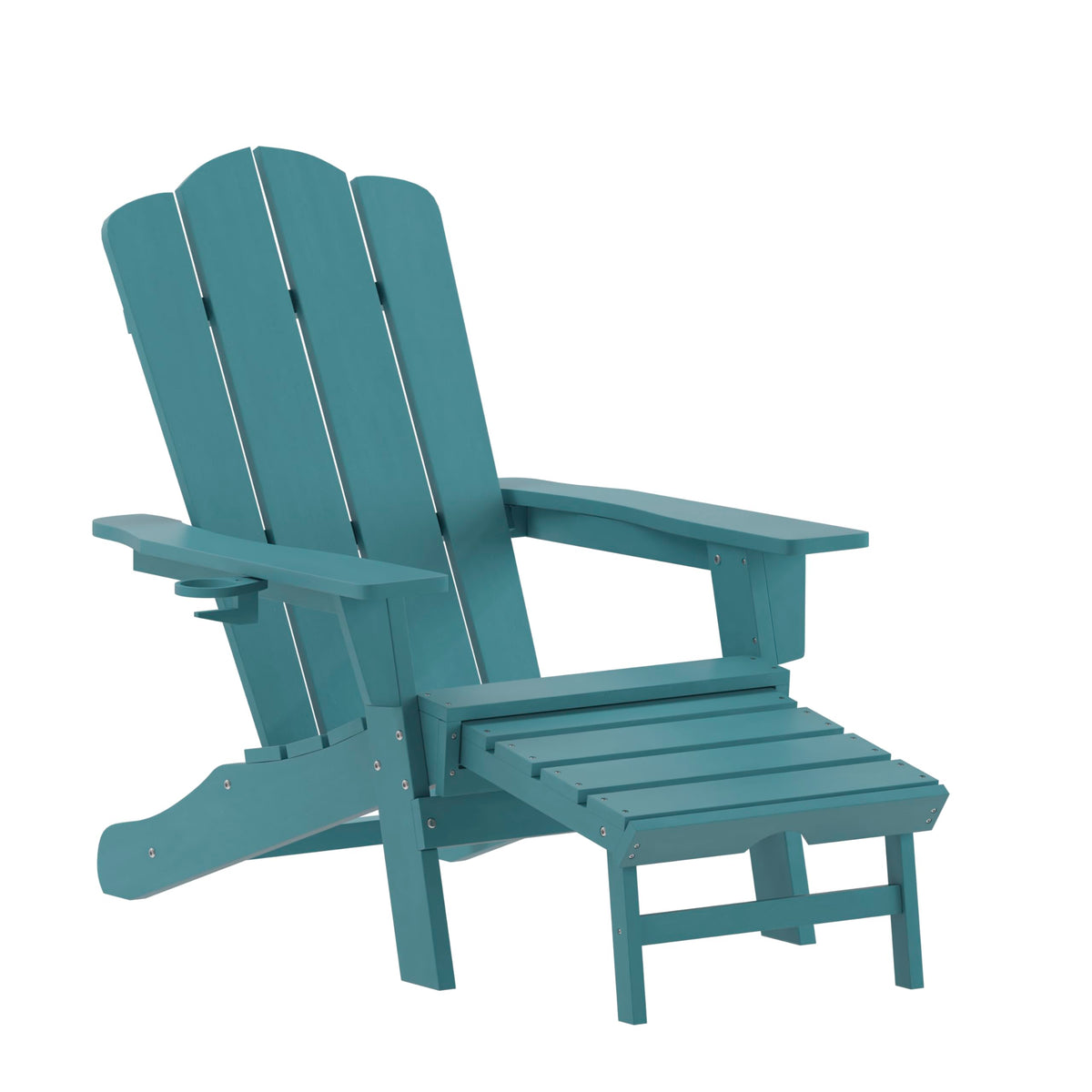 Blue HDPE Adirondack Chair with Cup Holder and Ottoman O557