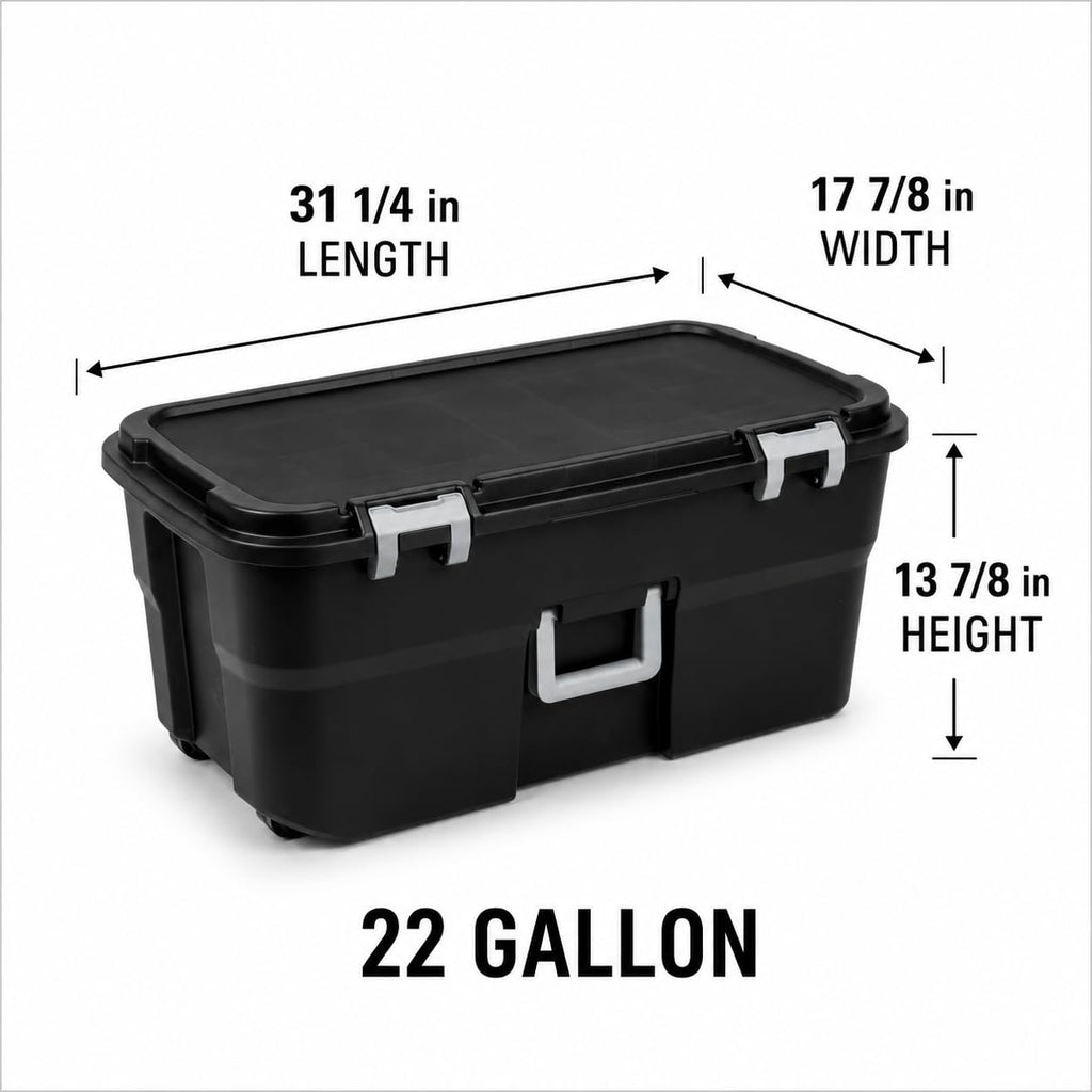 Black 22 Gallon Plastic Storage Trunk with Wheels U38449