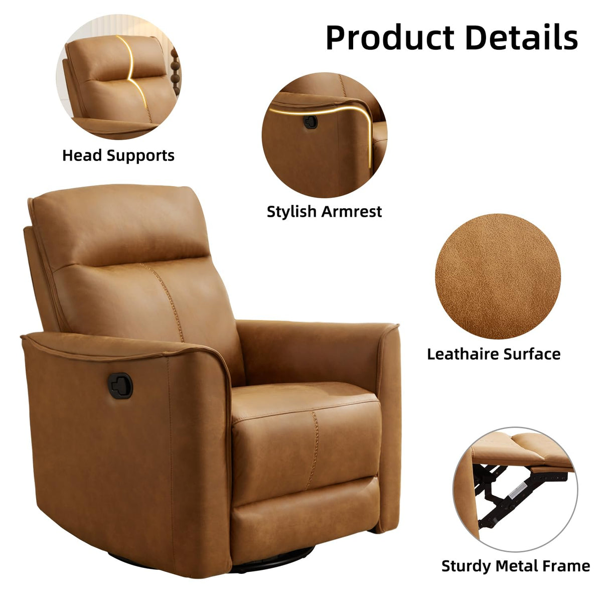 Brown Leathaire Swivel Rocker Recliner X964297