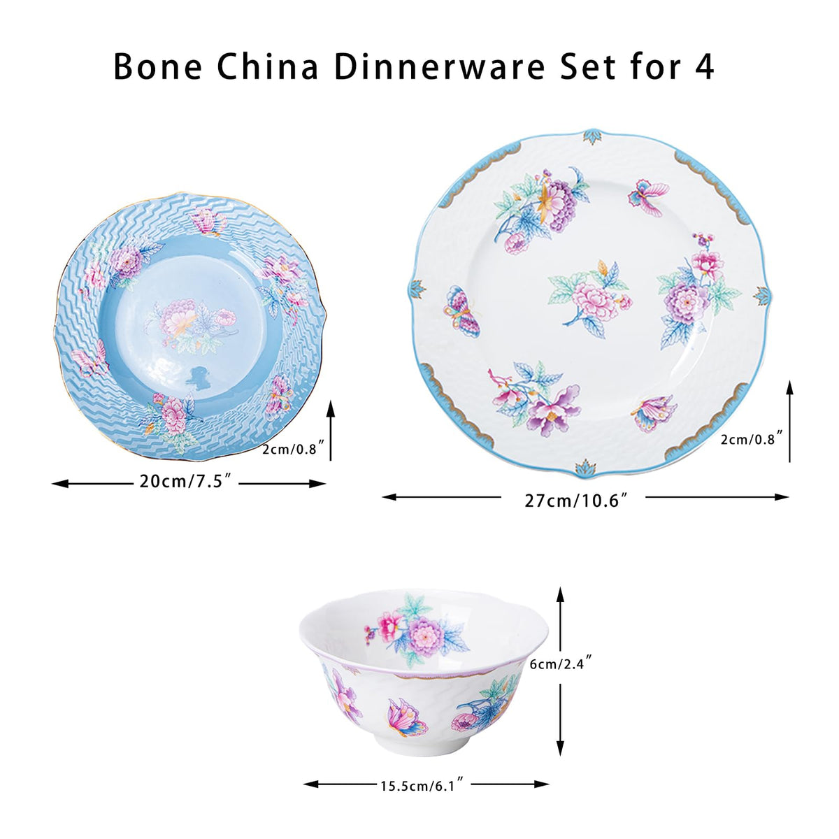 Bone China 12-Piece Dinnerware Set for 4 Y492