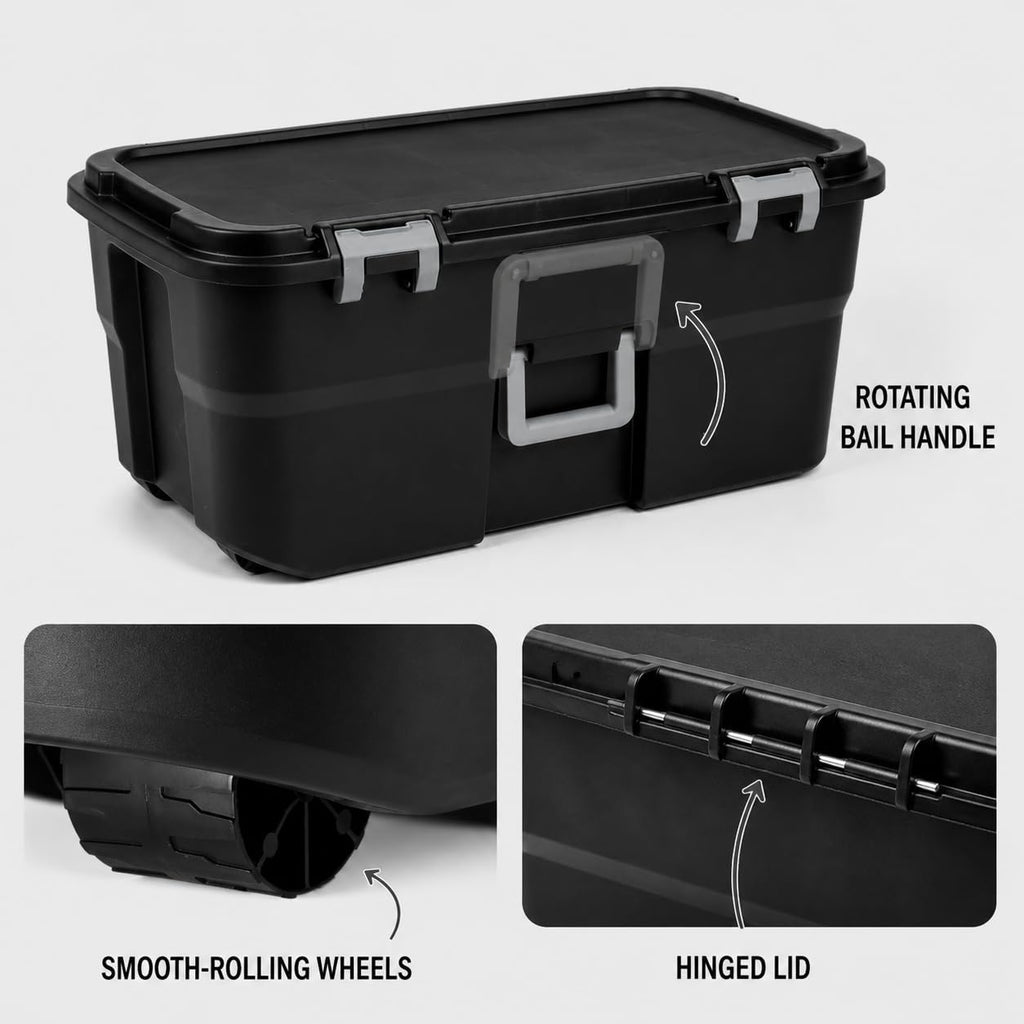 Black 22 Gallon Plastic Storage Trunk with Wheels U38449