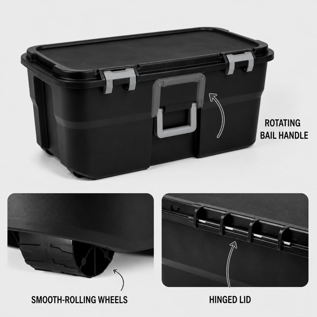 Black 22 Gallon Plastic Storage Trunk with Wheels U38449