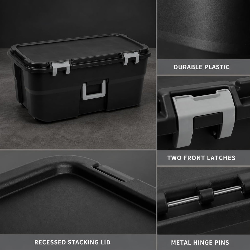 Black 22 Gallon Plastic Storage Trunk with Wheels U38449