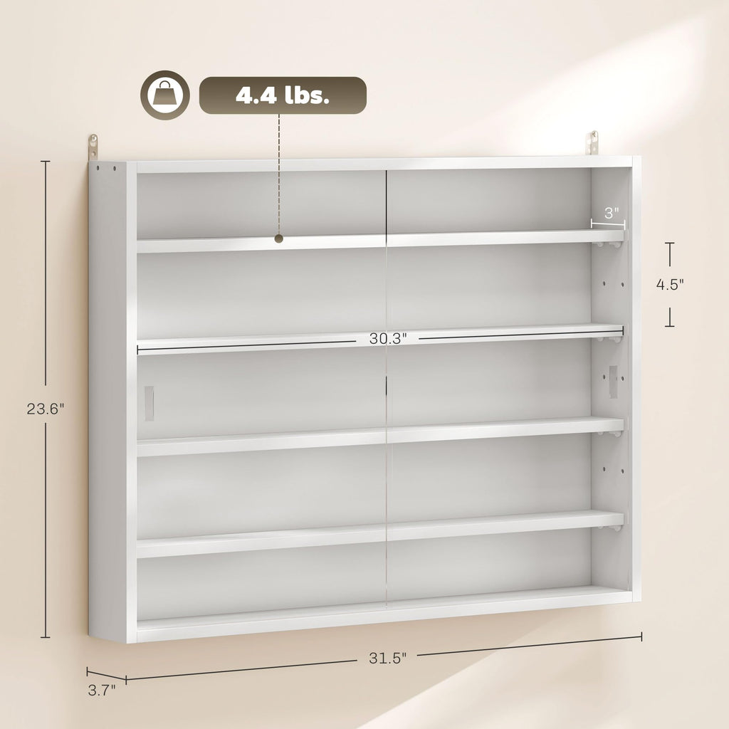 5-Tier Wall Mounted Display Cabinet with Glass Doors White J124