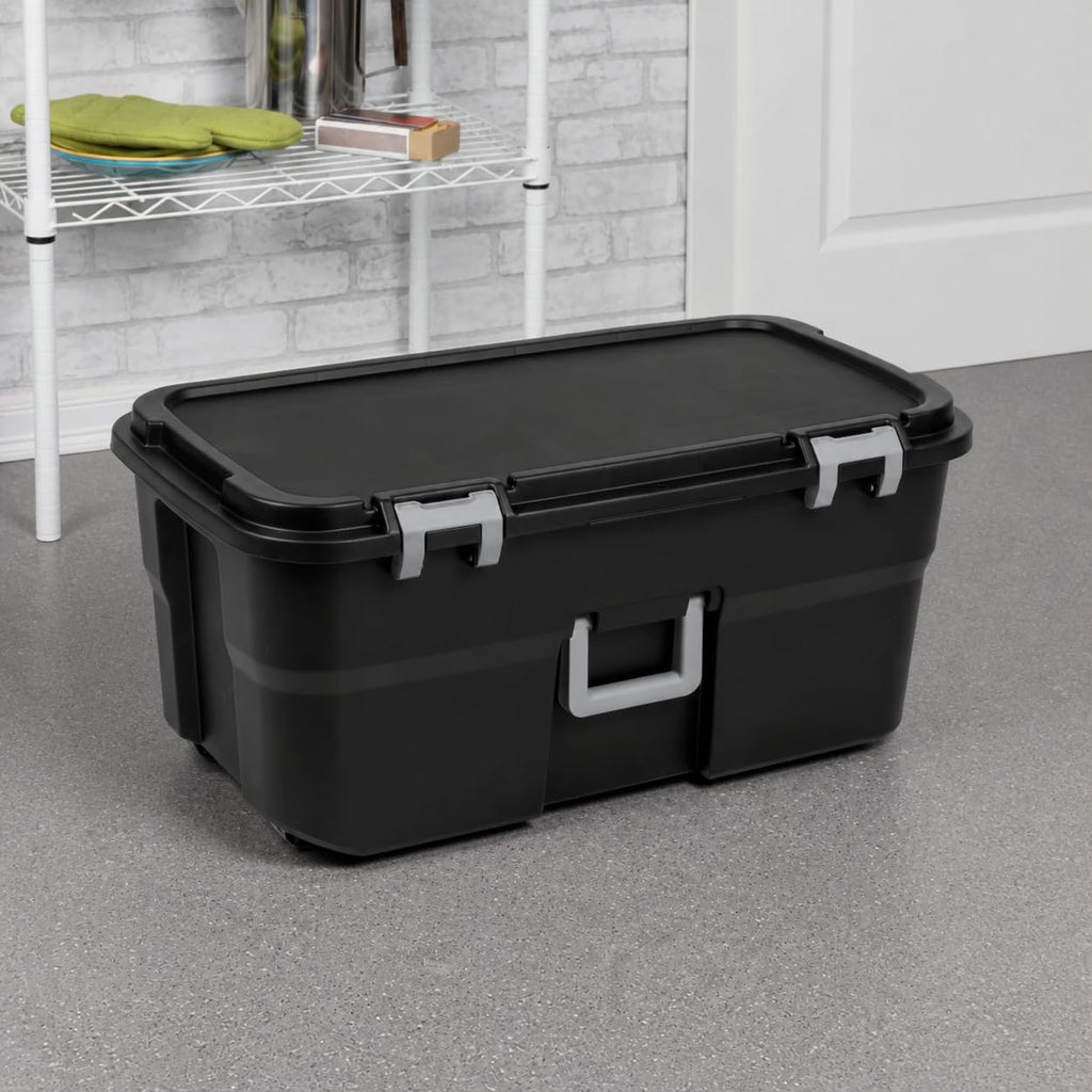 Black 22 Gallon Plastic Storage Trunk with Wheels U38449