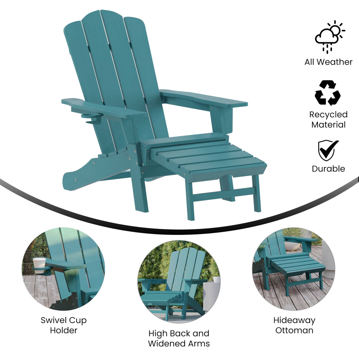 Blue HDPE Adirondack Chair with Cup Holder and Ottoman O557