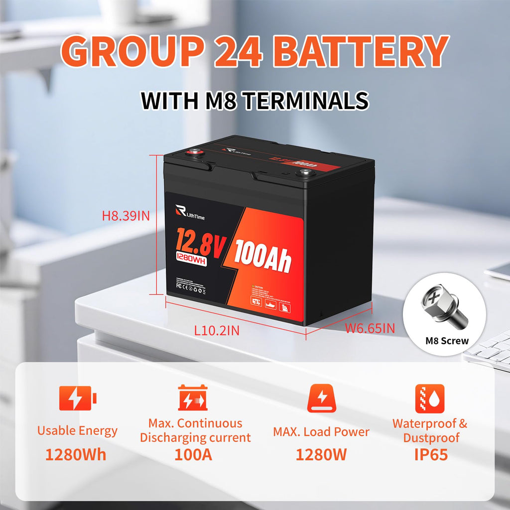 12V 100Ah Group 24 LiFePO4 Deep Cycle Battery O618520