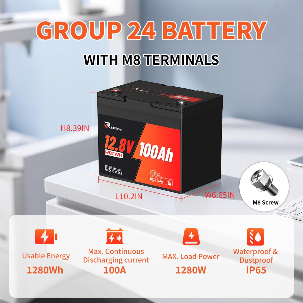 12V 100Ah Group 24 LiFePO4 Deep Cycle Battery O618520