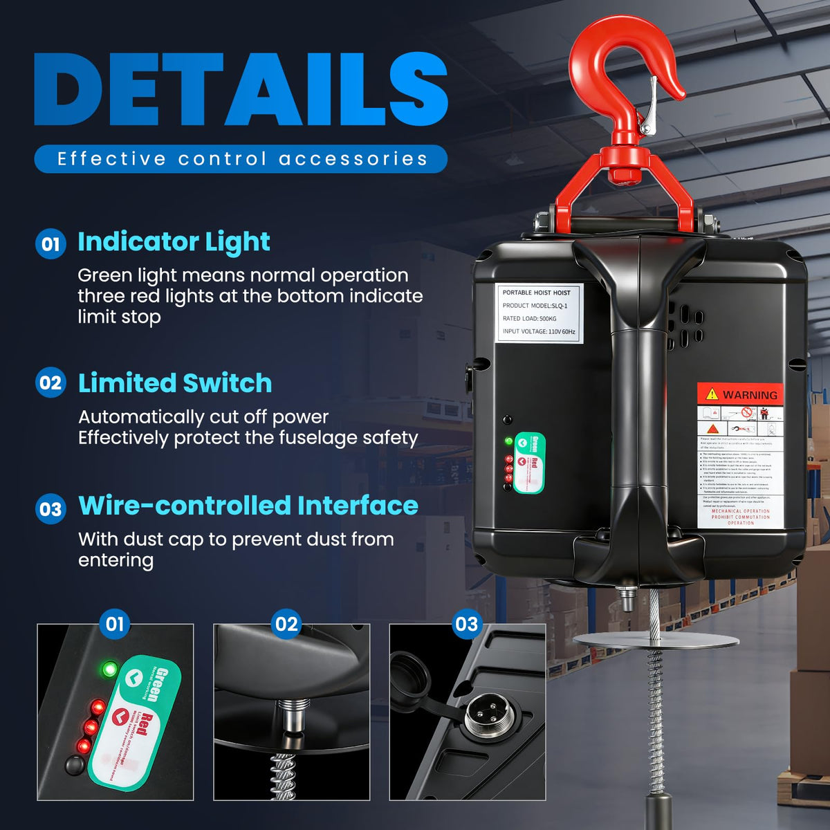 3-in-1 Electric Hoist Winch 1,100lbs 25ft Lifting Height P20670