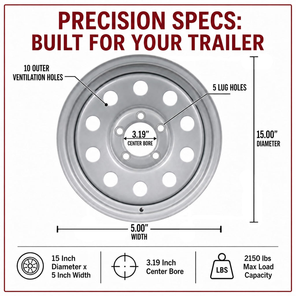 15 Inch 5 Lug Silver Trailer Wheel R644