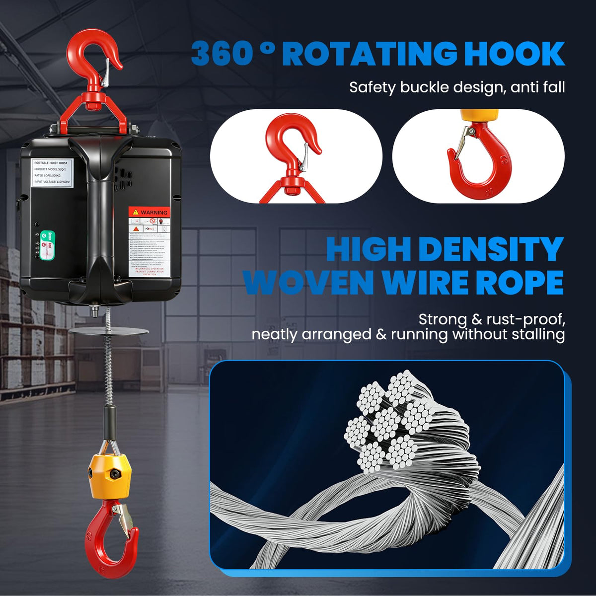 3-in-1 Electric Hoist Winch 1,100lbs 25ft Lifting Height P20670
