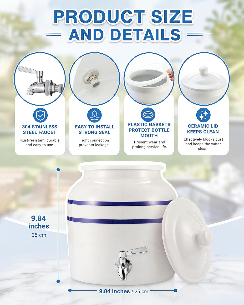 3-Tier 5 Gallon Ceramic Water Jug Holder J5829
