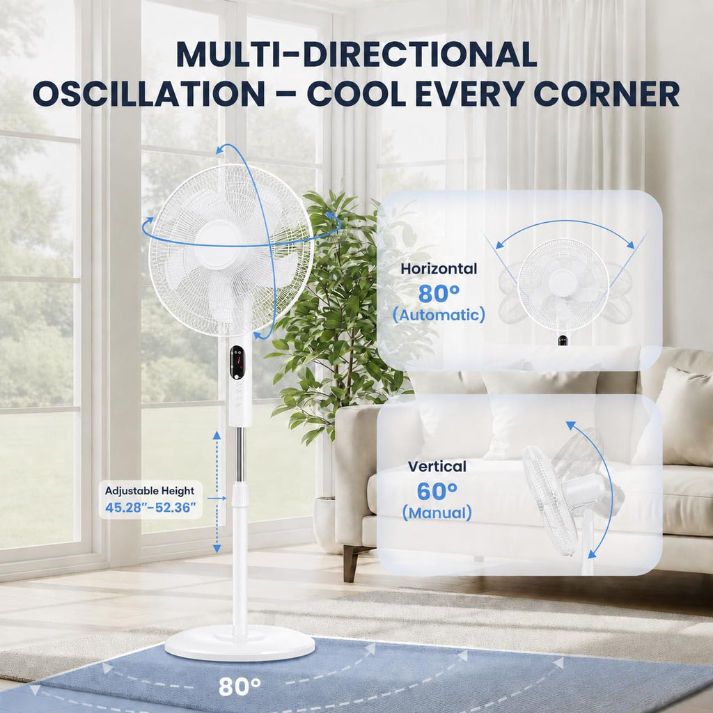 16 inch Quiet Oscillating Pedestal Fan with Adjustable Height & Tilt, White B7513