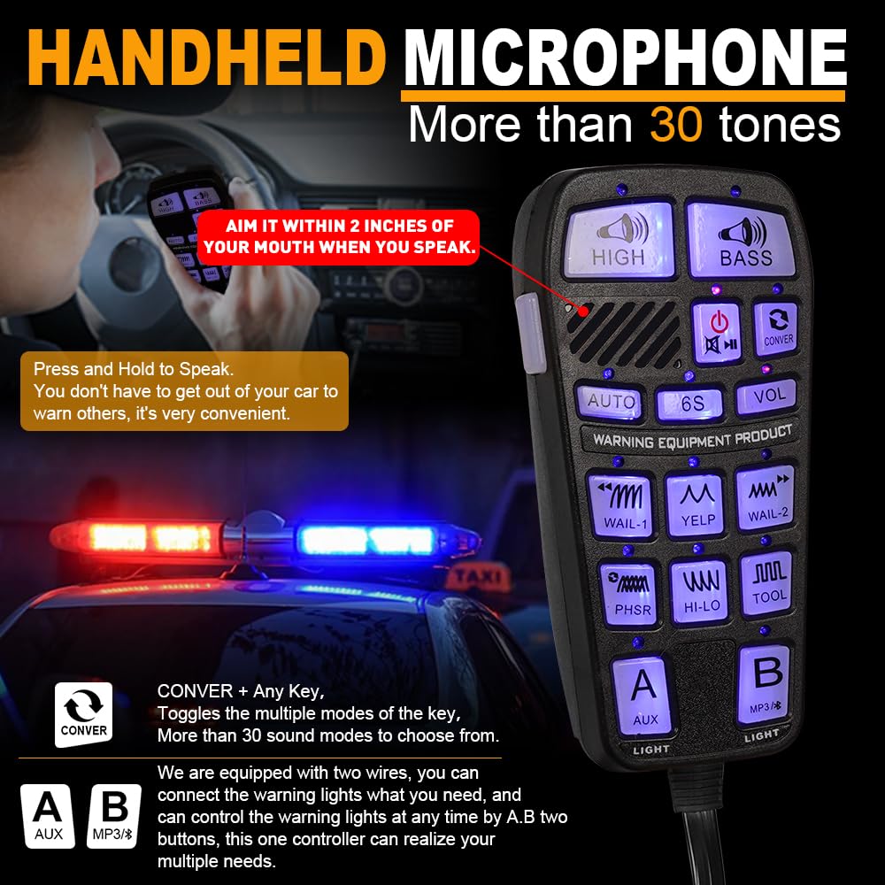 250W Multi-Tones Slim PA Siren Speaker with Handheld Controller & Mic X401