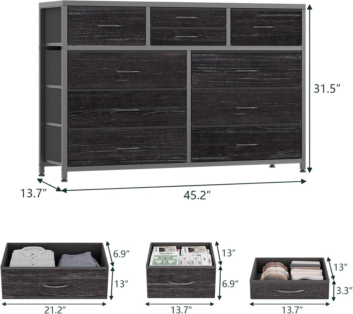 10 Drawer Fabric Dresser with Wood Top N41747