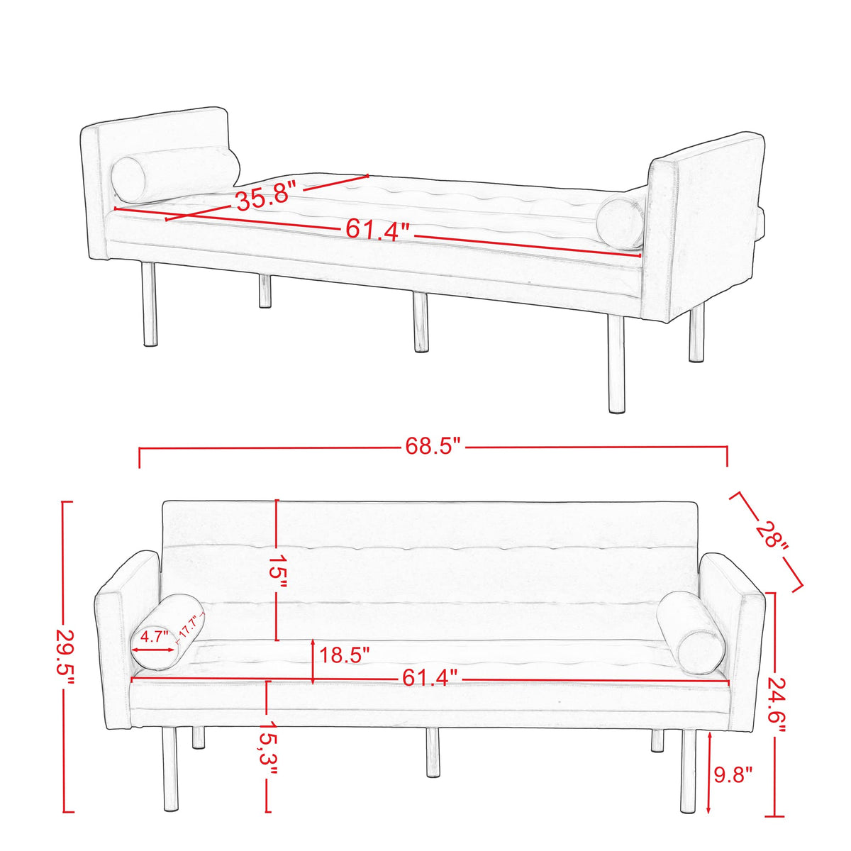 Orange Twin Size Convertible Sofa Bed J27832