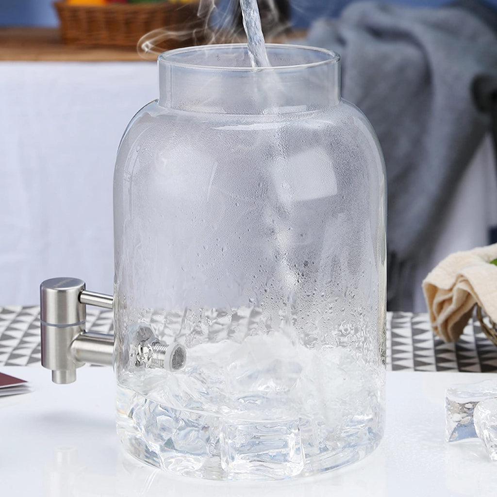 Large-capacity Cold Water Jug with Faucet High Borosilicate Glass Teapot with Base 101.4 Oz O128