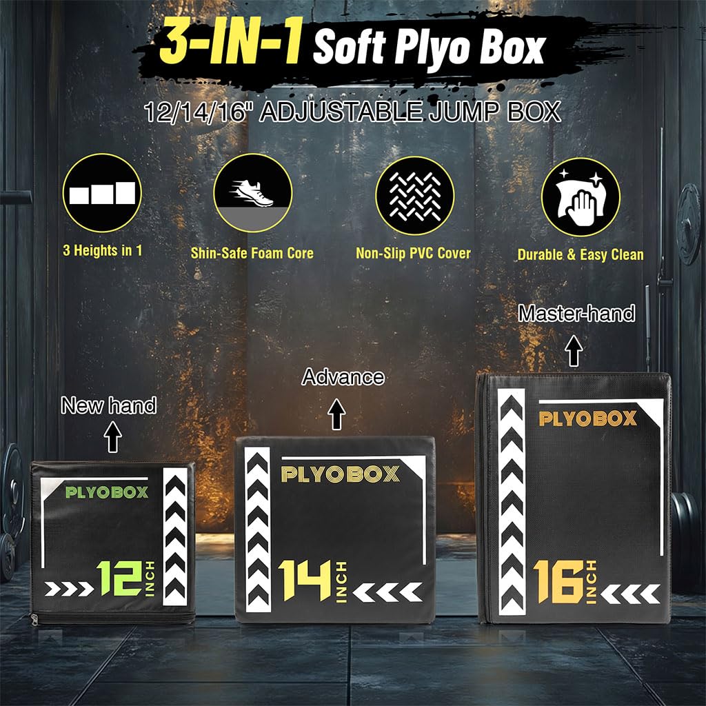 14 Inch Foam Plyo Box, 3-in-1 Jump Platform with Non-Slip Cover E59424