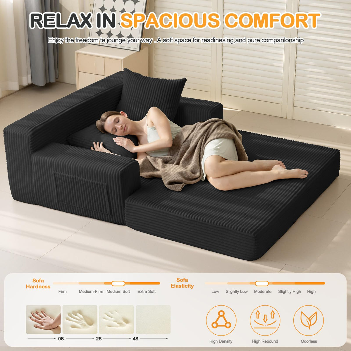 Convertible Folding Floor Futon Sleeper Sofa Bed with 2 Pillows M2057