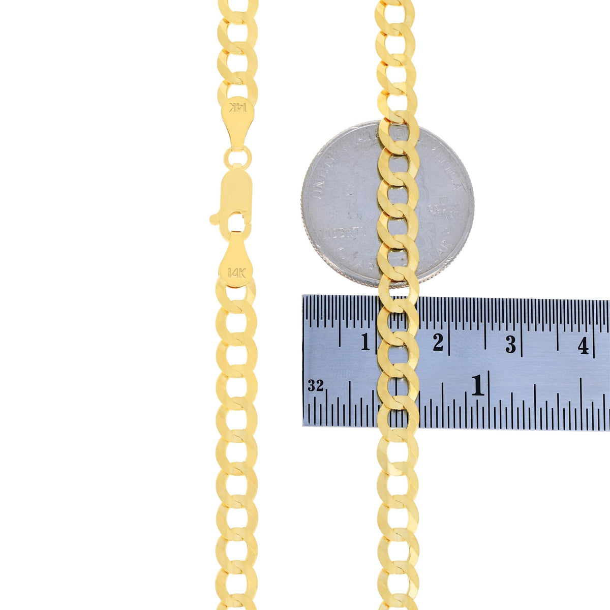 14k Yellow Gold Cuban Curb Link Chain Necklace Y408