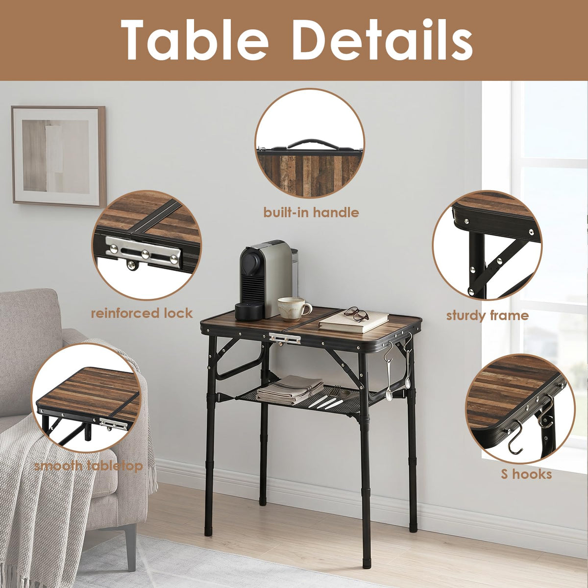 Folding Adjustable Height TV Tray Table B2062