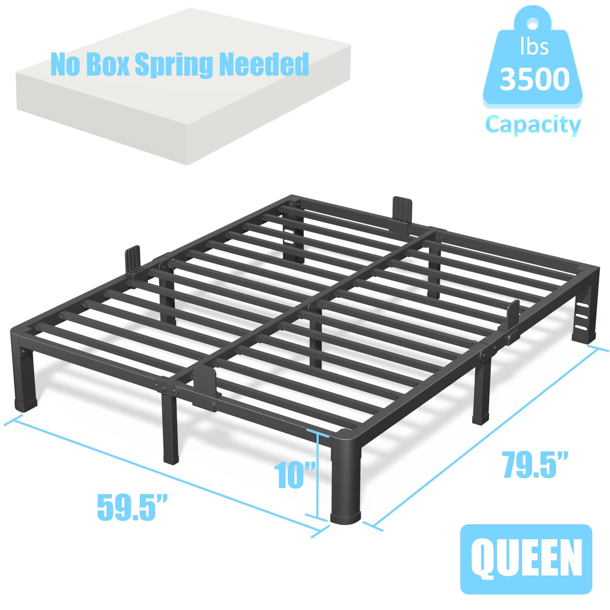 10 Inch Queen Metal Bed Frame with Headboard Y790870