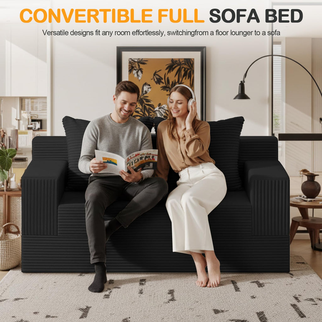 Convertible Folding Floor Futon Sleeper Sofa Bed with 2 Pillows M2057
