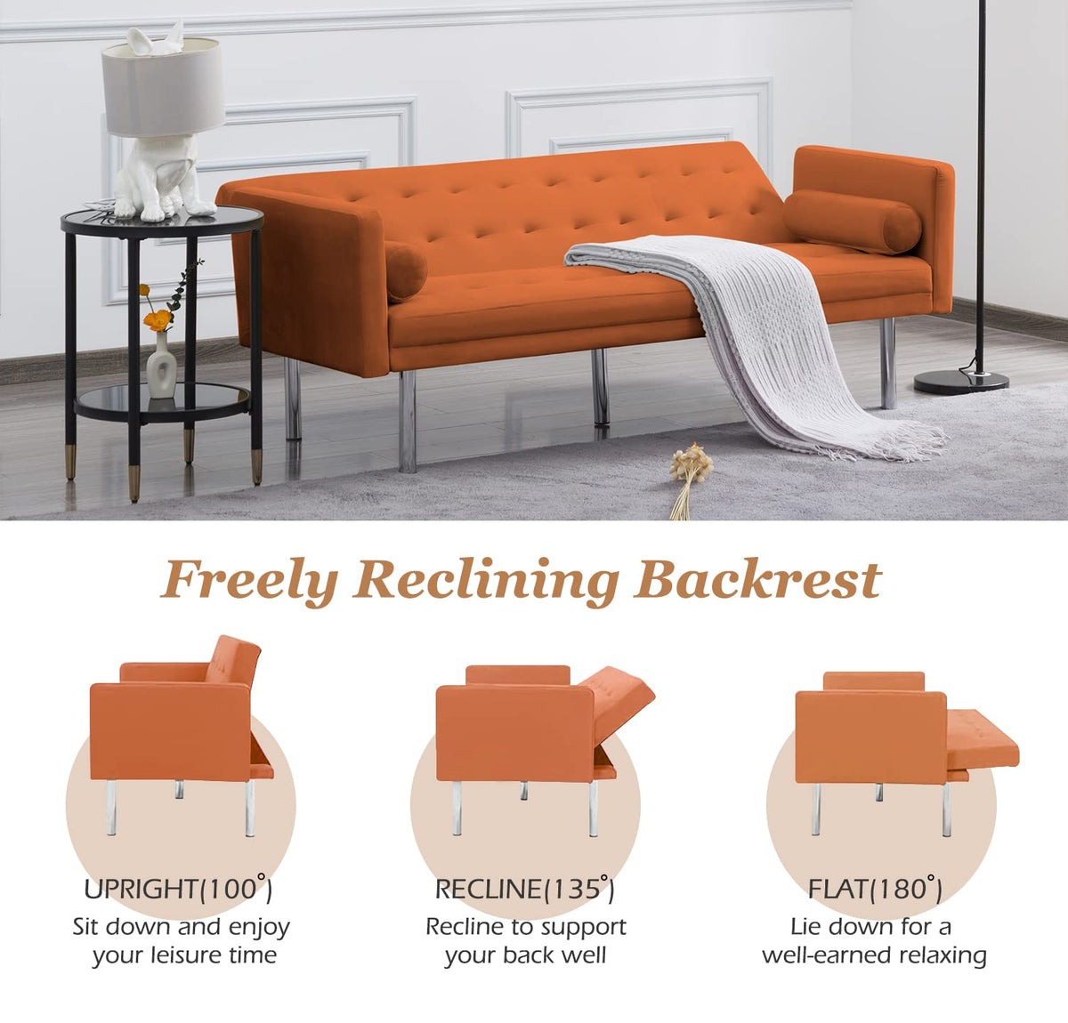 Orange Twin Size Convertible Sofa Bed J27832