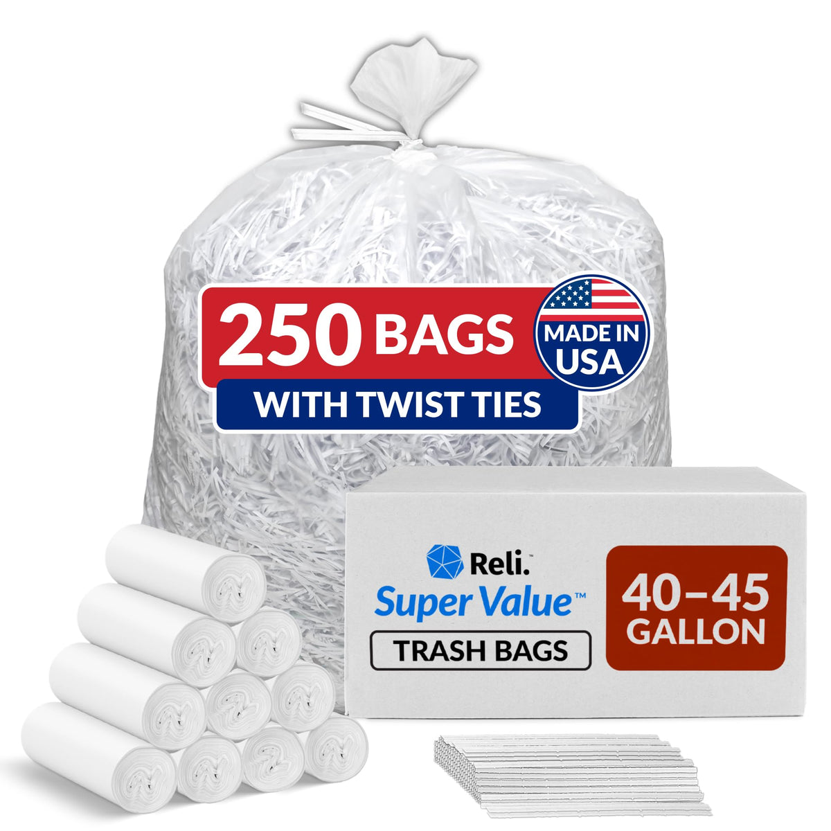 Clear Trash Bags with Twist Ties 250 Count Heavy Duty L341