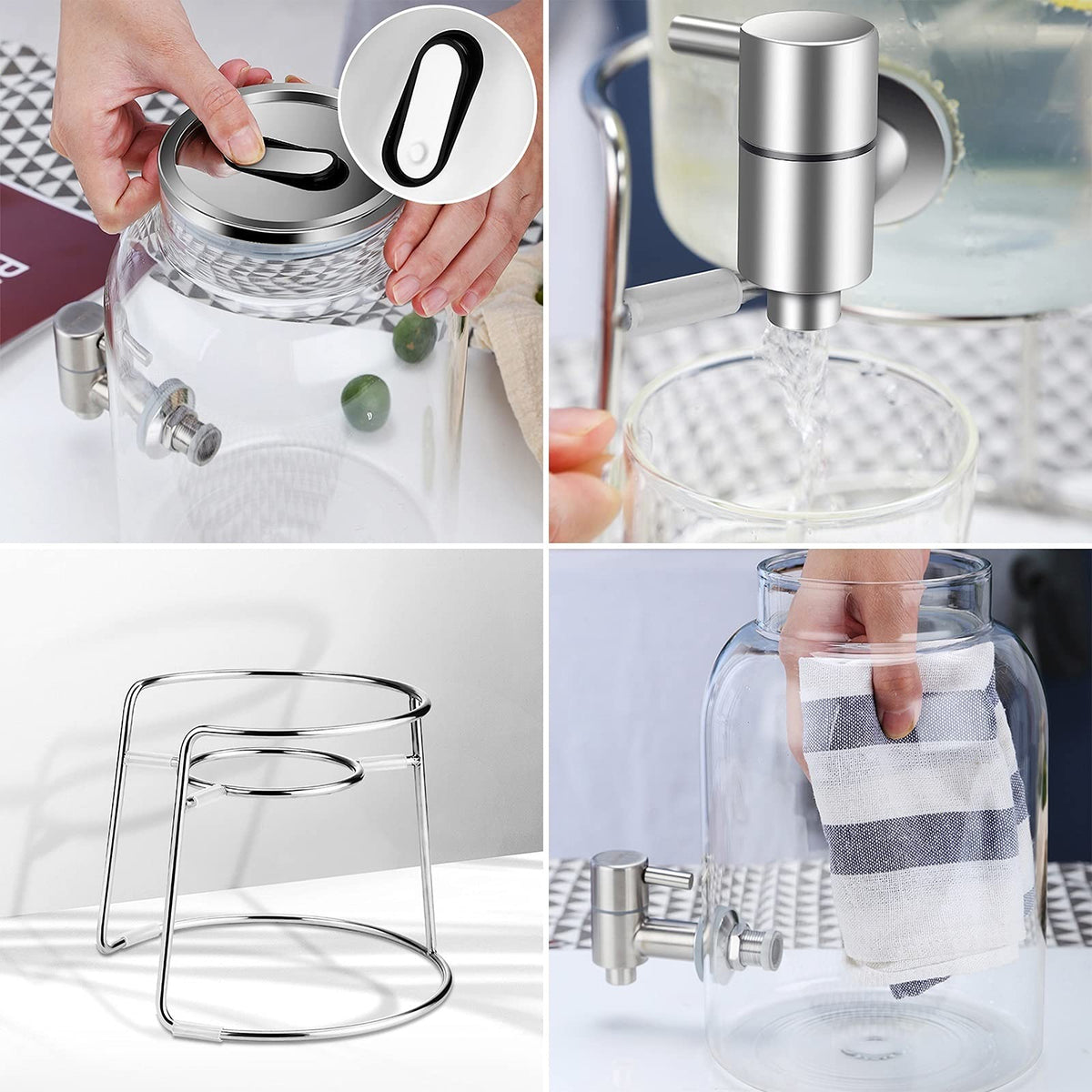 Large-capacity Cold Water Jug with Faucet High Borosilicate Glass Teapot with Base 101.4 Oz O128