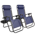 Blue Zero Gravity Folding Lounge Chairs Set of 2 with Cup Holder M3950