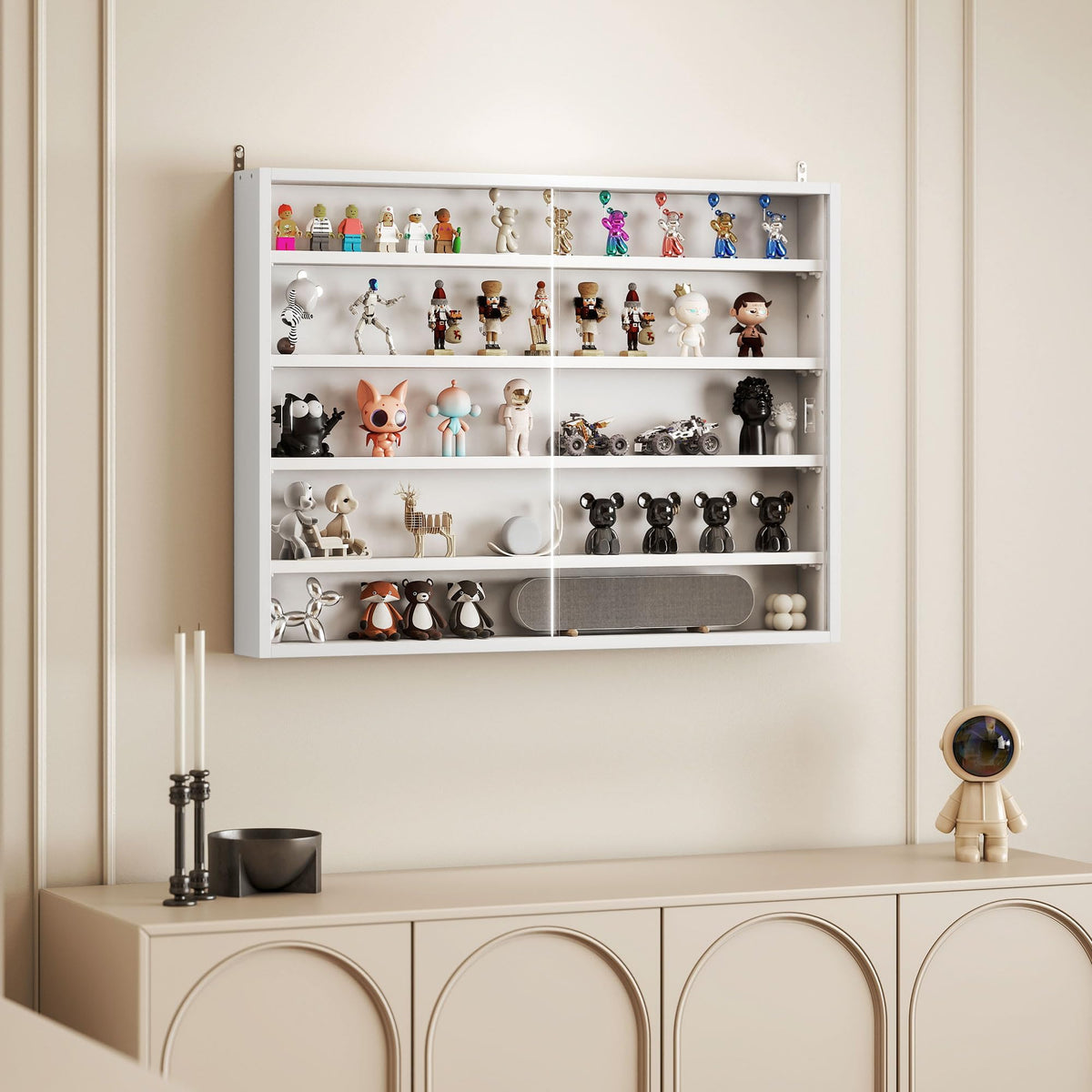 5-Tier Wall Mounted Display Cabinet with Glass Doors White J124