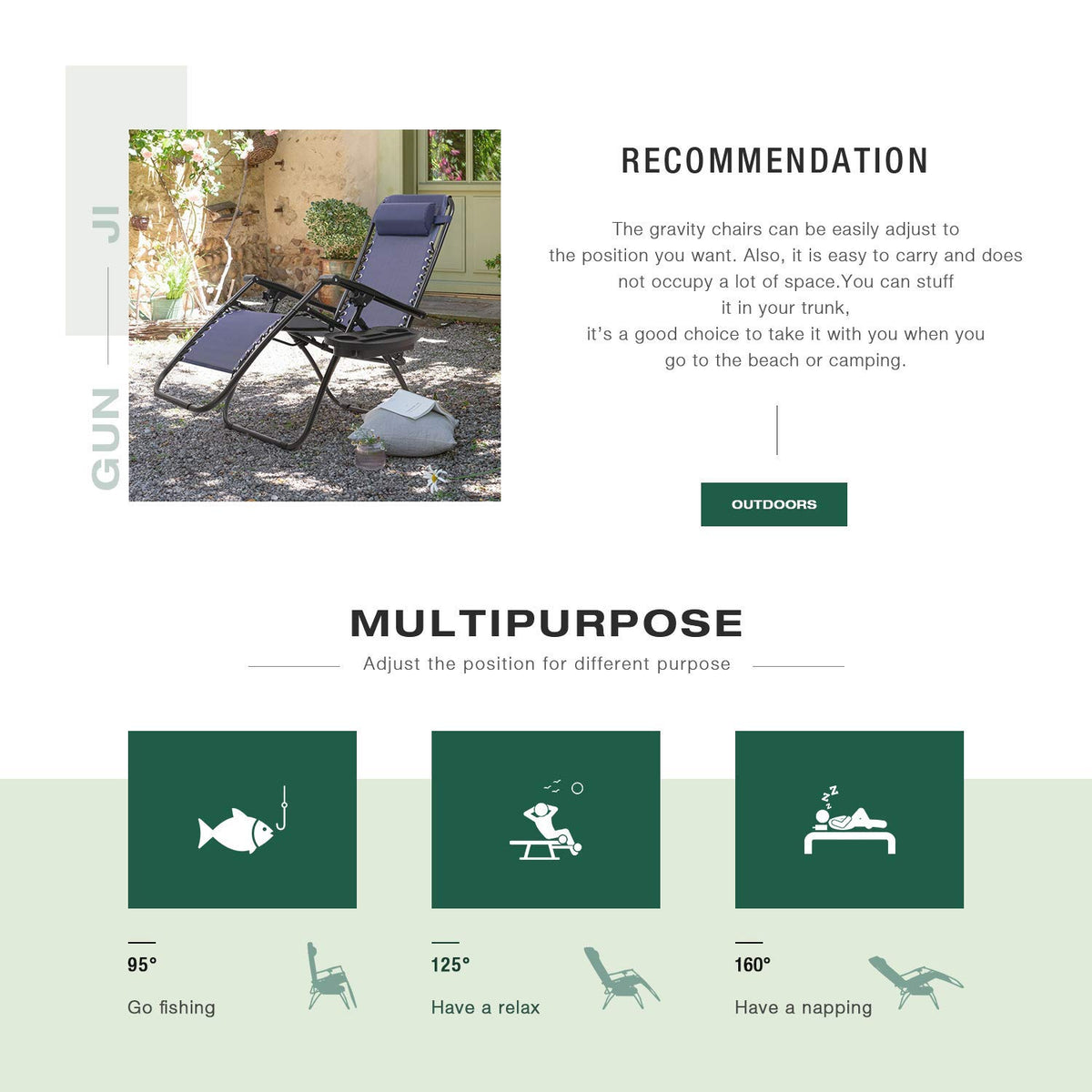 Blue Zero Gravity Folding Lounge Chairs Set of 2 with Cup Holder M3950