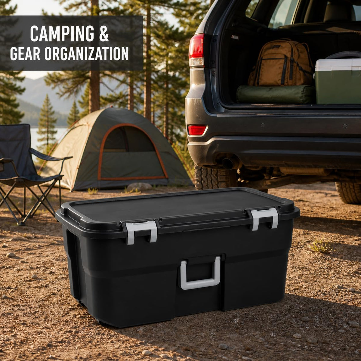 Black 22 Gallon Plastic Storage Trunk with Wheels U38449