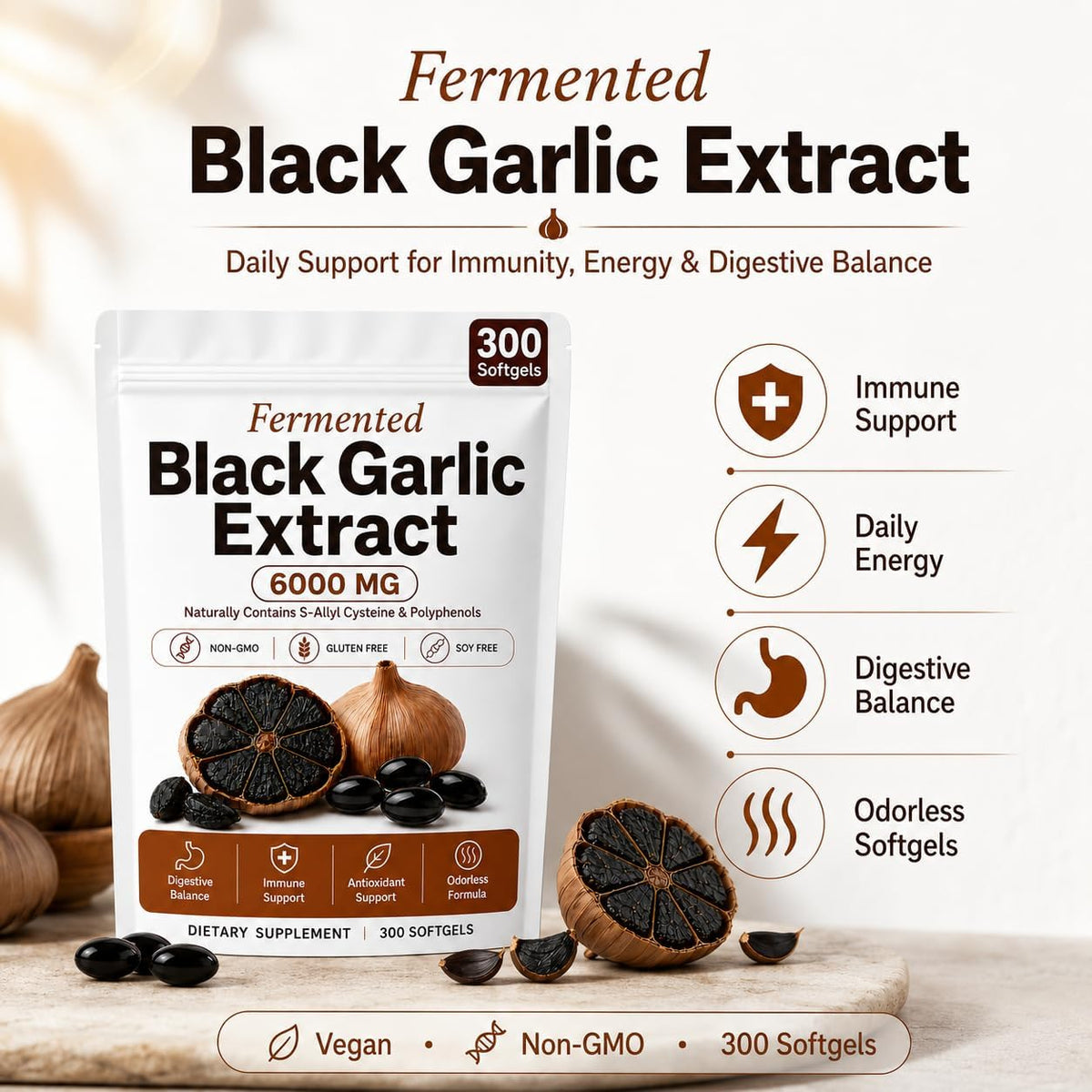 Black Garlic Extract Capsules 300 Softgels Z961589