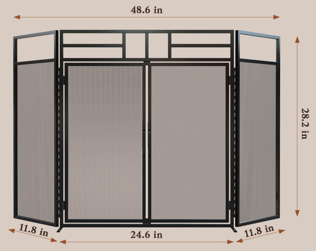 3-Panel Magnetic Fireplace Screen Wrought Iron Spark Guard X870981