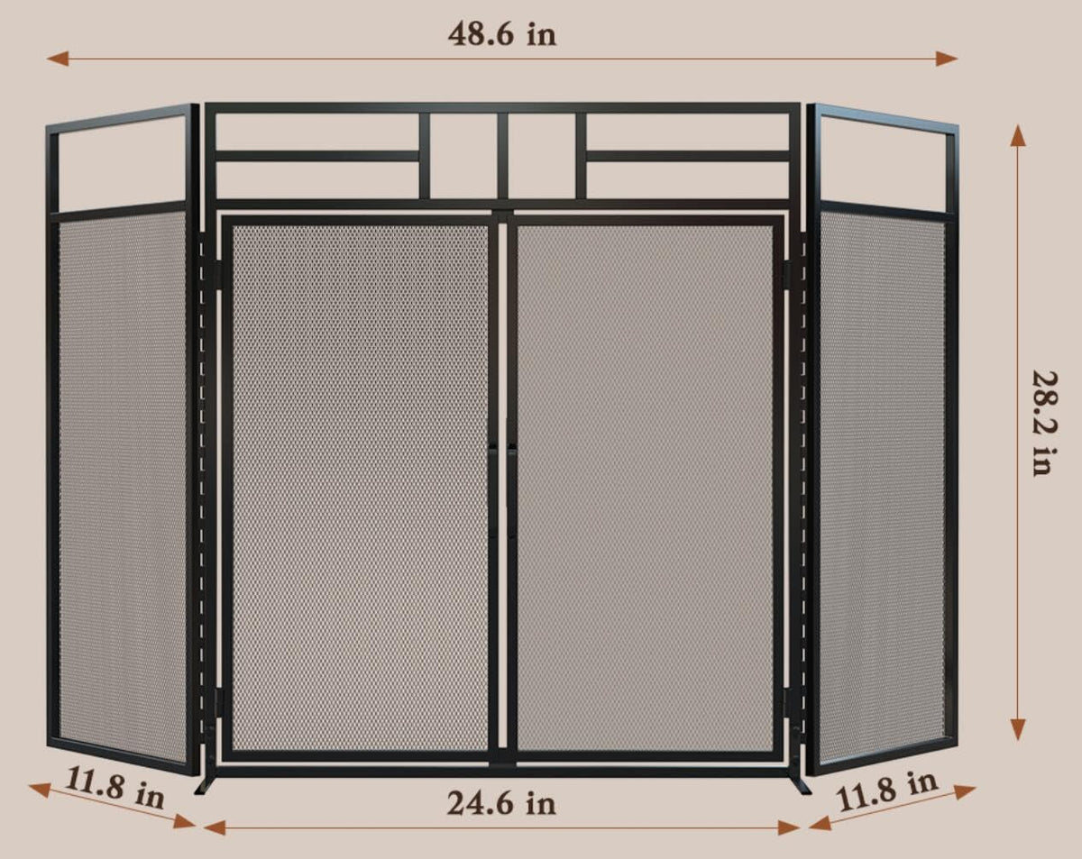 3-Panel Magnetic Fireplace Screen Wrought Iron Spark Guard X870981