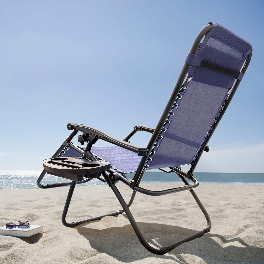 Blue Zero Gravity Folding Lounge Chairs Set of 2 with Cup Holder M3950