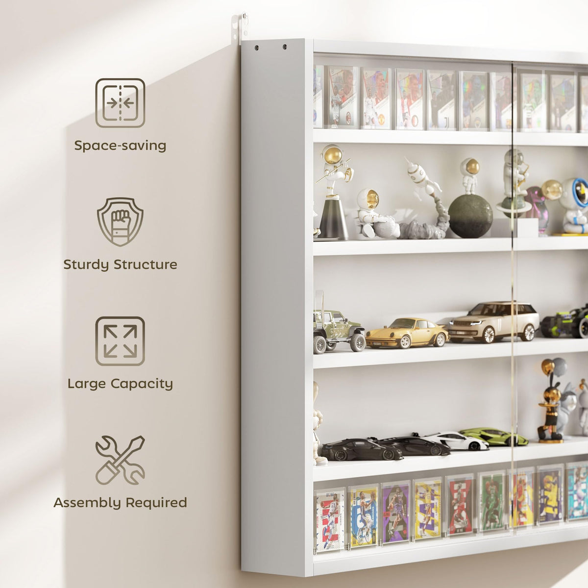 5-Tier Wall Mounted Display Cabinet with Glass Doors White J124