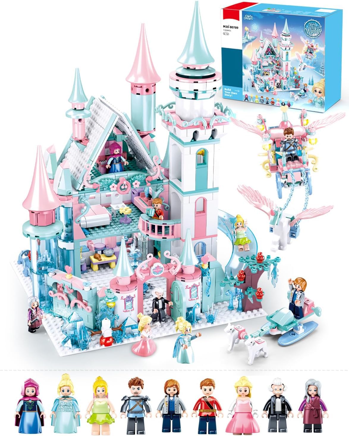Castle Building Set with Slide, Carriage & Sledge, 9 Minifigures, 1314 PCS X275
