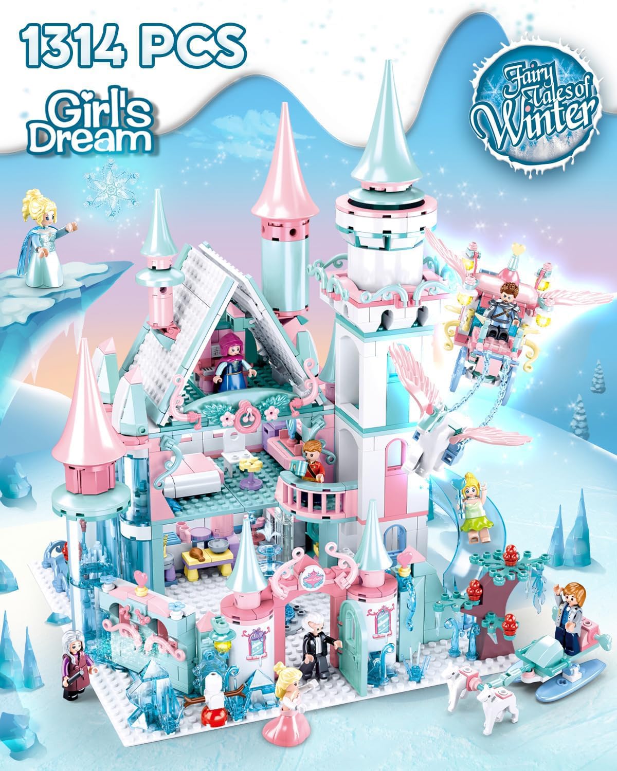 Castle Building Set with Slide, Carriage & Sledge, 9 Minifigures, 1314 PCS X275