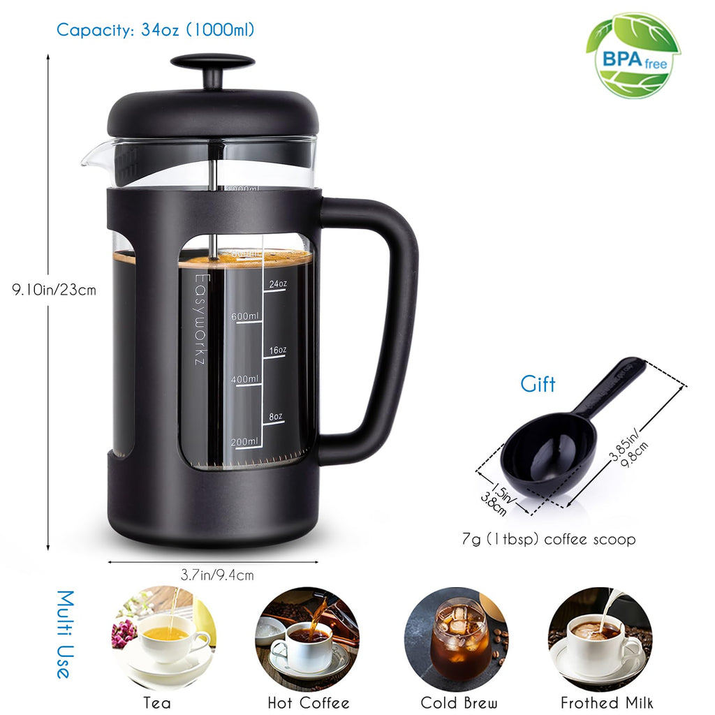 34 oz French Press Coffee Tea Maker with 10g Measuring Spoon M49102