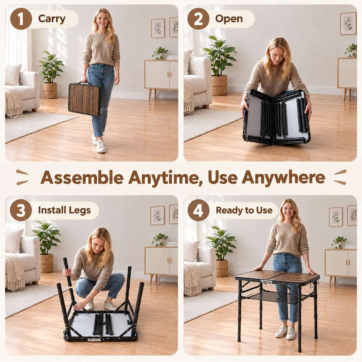 Folding Adjustable Height TV Tray Table B2062