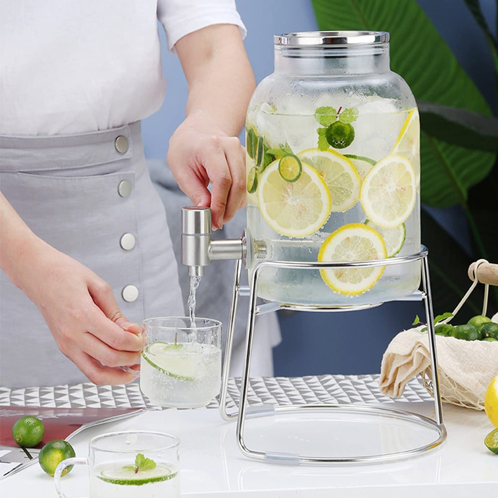 Large-capacity Cold Water Jug with Faucet High Borosilicate Glass Teapot with Base 101.4 Oz O128